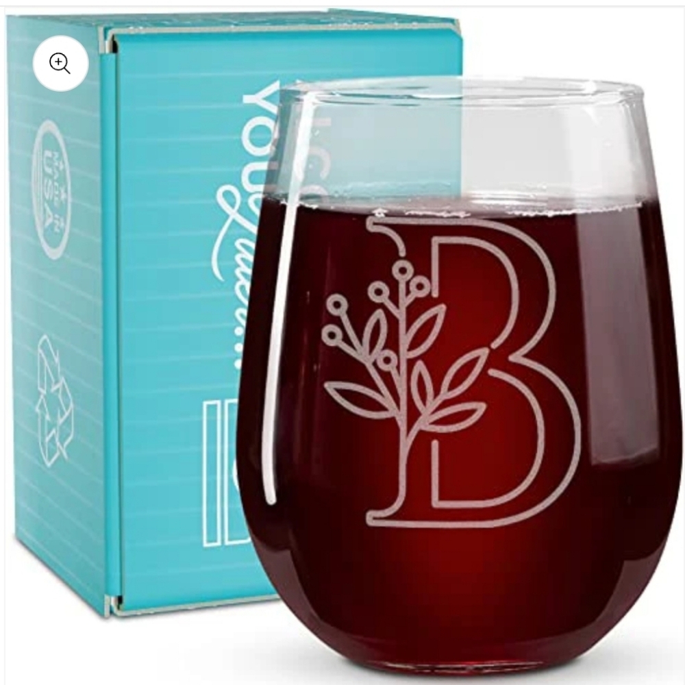 "B" stemless Wine Glass